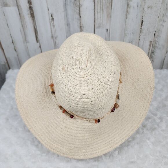 Elegant Cream Sun Hat with Beaded Detail - Picture 10 of 12